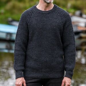 ARAN grey 100% wool Irish fisherman's sweater, size large